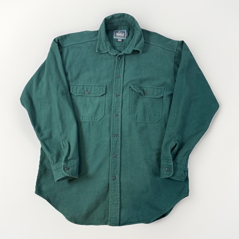 Vintage Woolrich Shirt Men's L Green Flannel Brushed Fleece Cotton Button Down - Picture 1 of 8